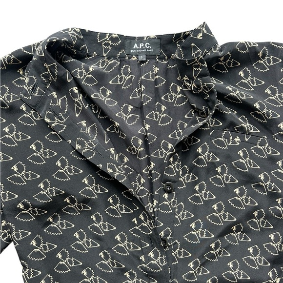 A.P.C. Black 100% Silk Patterned Jumpsuit Size Small Belted - Picture 3 of 9